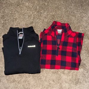 Two Avalanche brand quarter zip women’s pullovers. Large plaid, medium black